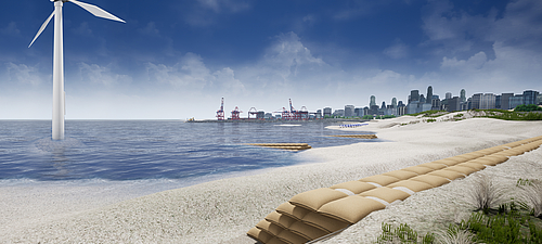 Ufermauern und Deckwerke sicher gestaltet mit SoilTain Bags von Hüsker SoilTain Sandbags von Huesker als Ufermauern und Deckwerke an Land und im Wasser, inklusive Deckwerk für Offshore Windanlagen