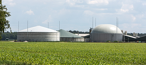 Das Bild zeigt ein Silodach einschalig gasdicht links, ein Domer rechts und mittig in grün ein Emissionsschutzdach