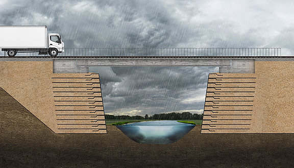 Brückenwiderlager aus geogitterbewehrten Erdkonstruktionen Geogitterbewehrte Erdkonstruktionen für Brückenwiderlager