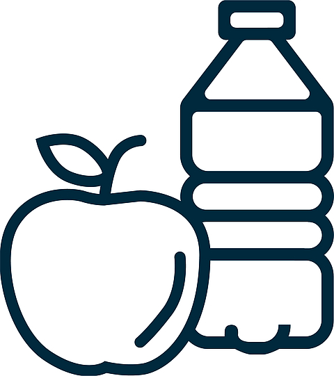Symbol für kostenlose Verfügbarkeit von Wasser und Obst in der Firma